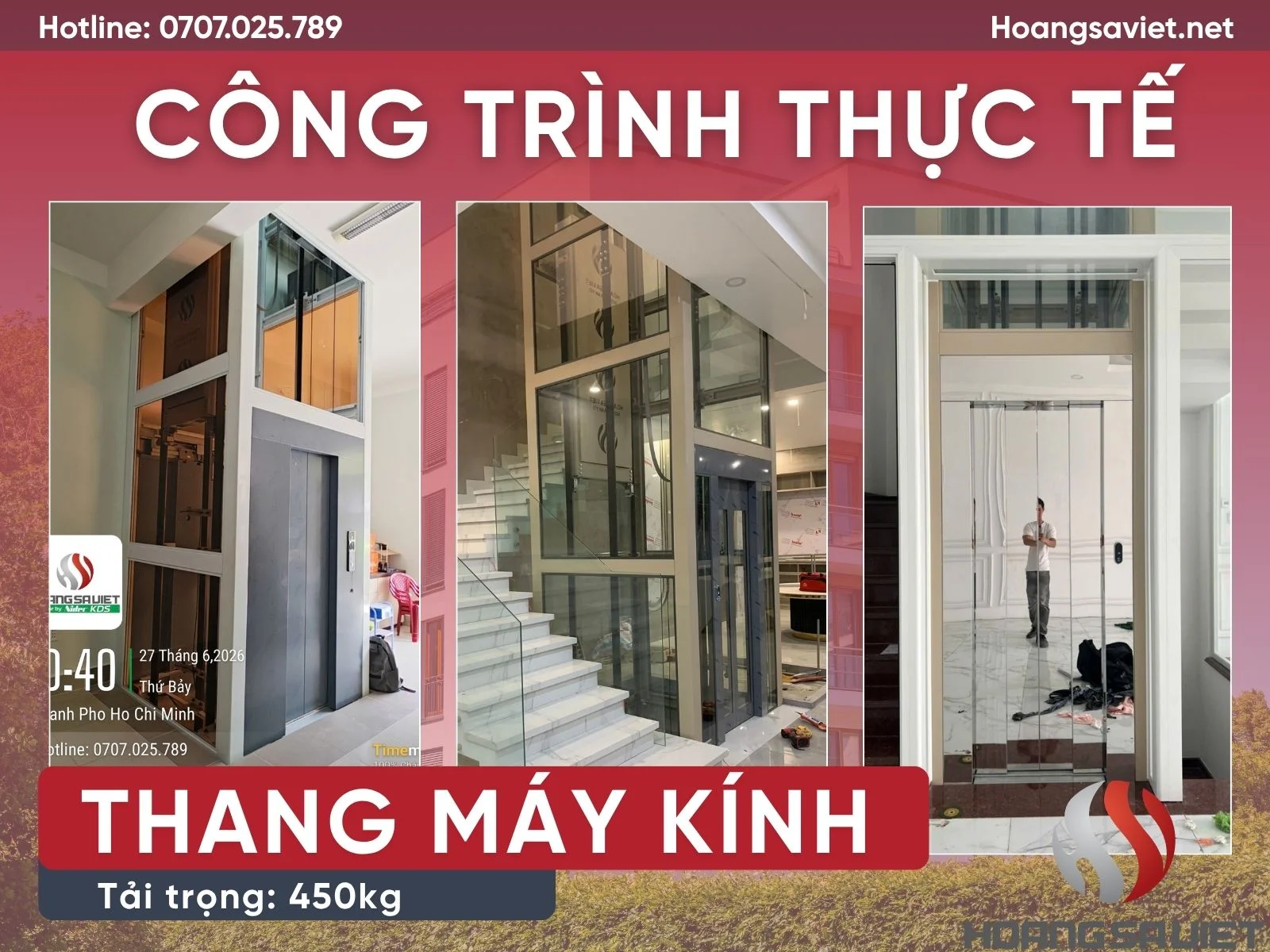 Công trình thực tế mẫu Thang Máy Kính 450Kg