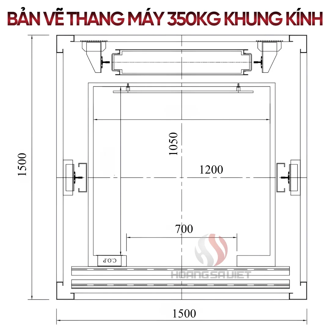 Bản Vẽ Chi Tiết Thang Máy 350kg Khung Kính 