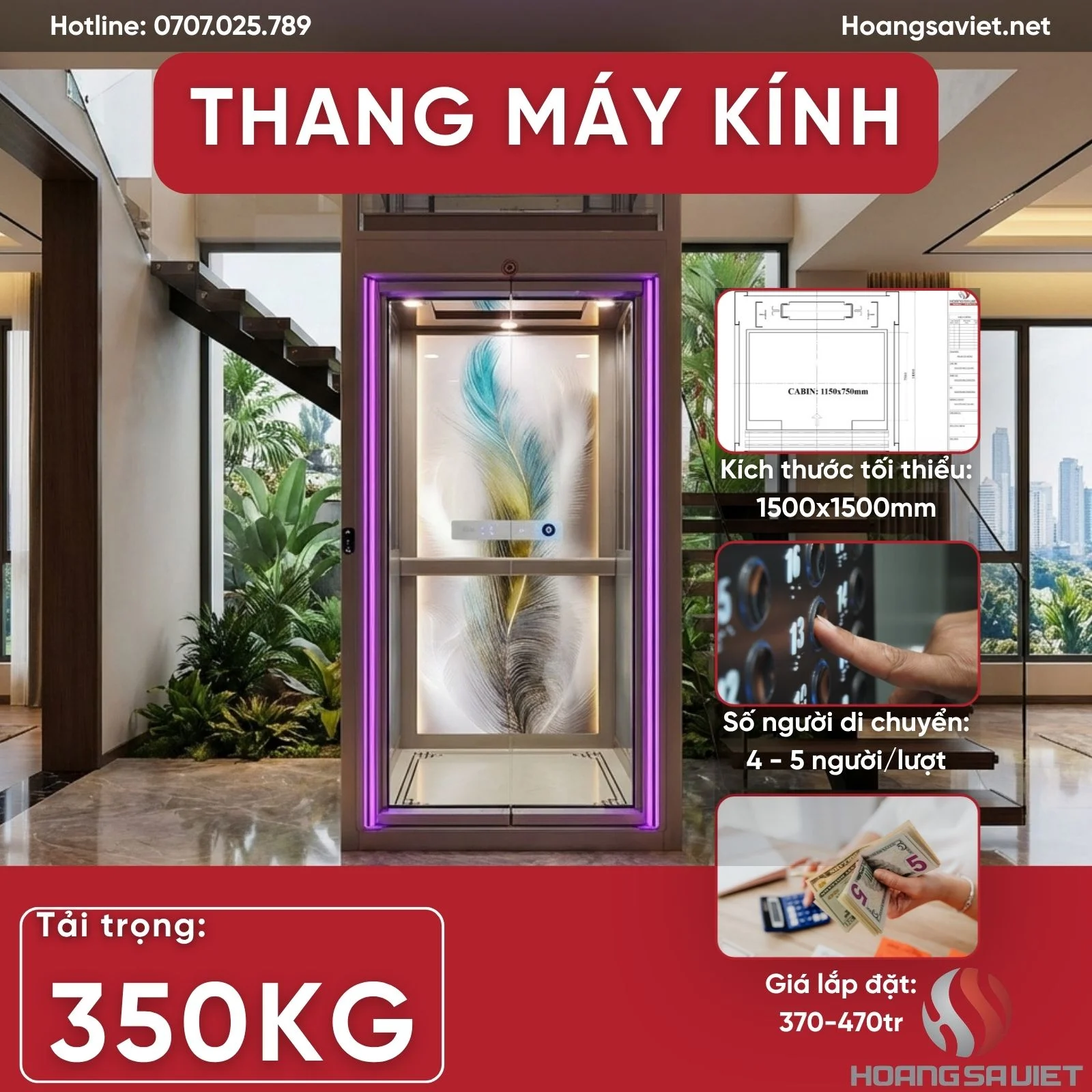 Thang Máy Kính 350kg