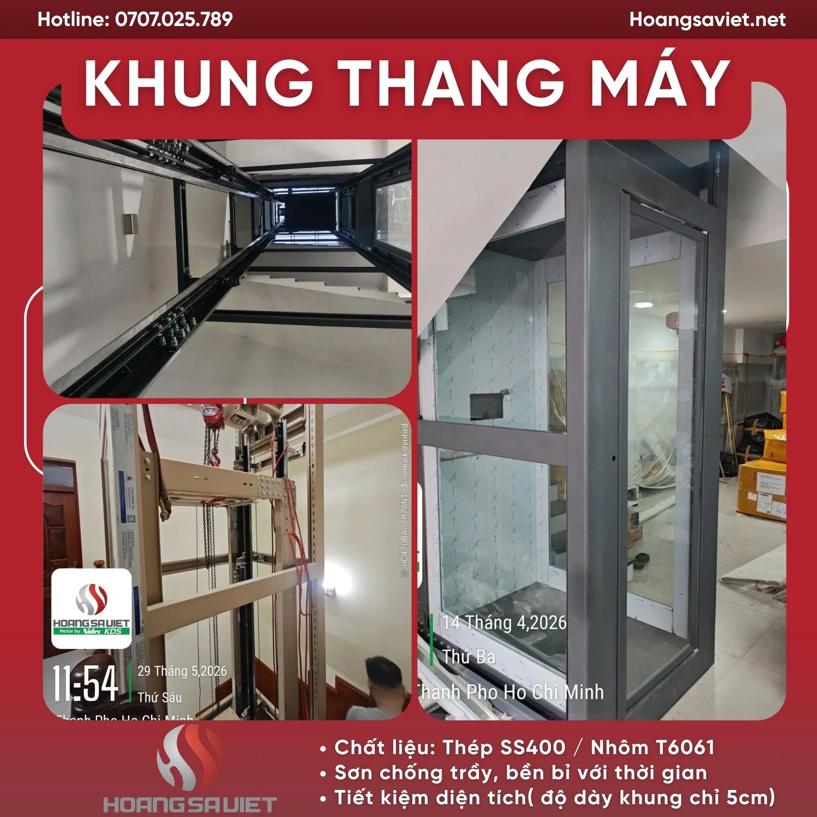 Khung thang máy kính 250kg