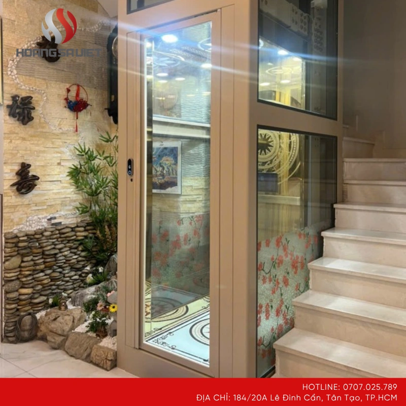 Thang máy mini với thiết kế cabin trống đồng